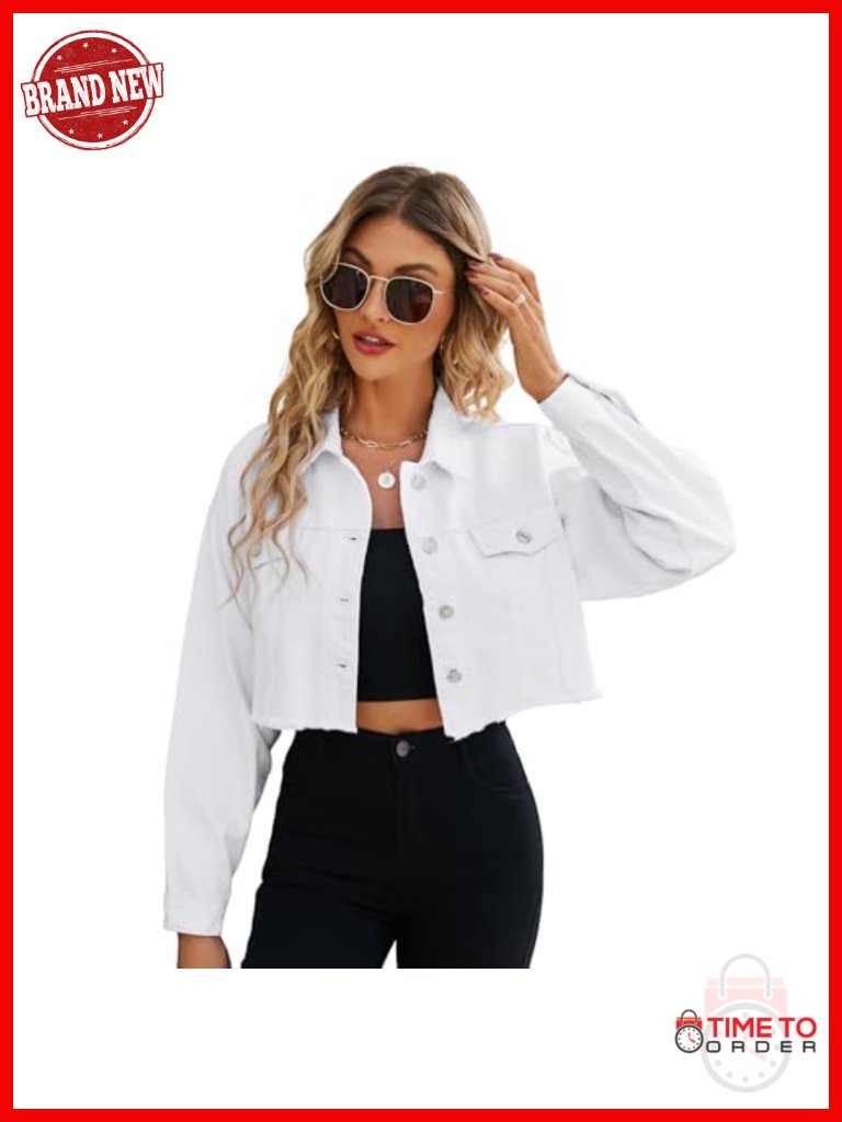 Cropped Denim Jacket | Distressed Button-Down Jean Jacket | Ripped & Frayed Coat